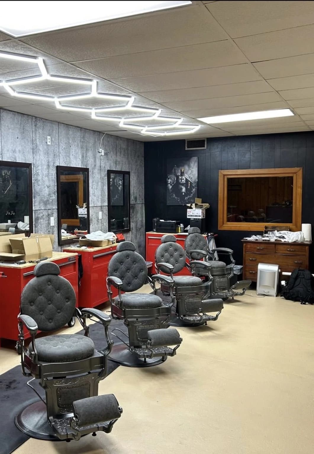 Classic barber chairs at Fade The Grain Barbershop
